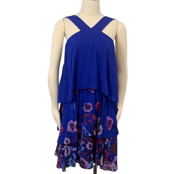 Badgley Mischka Popover Floral Ruffle Mini Dress 14 - Picture 2 of 15